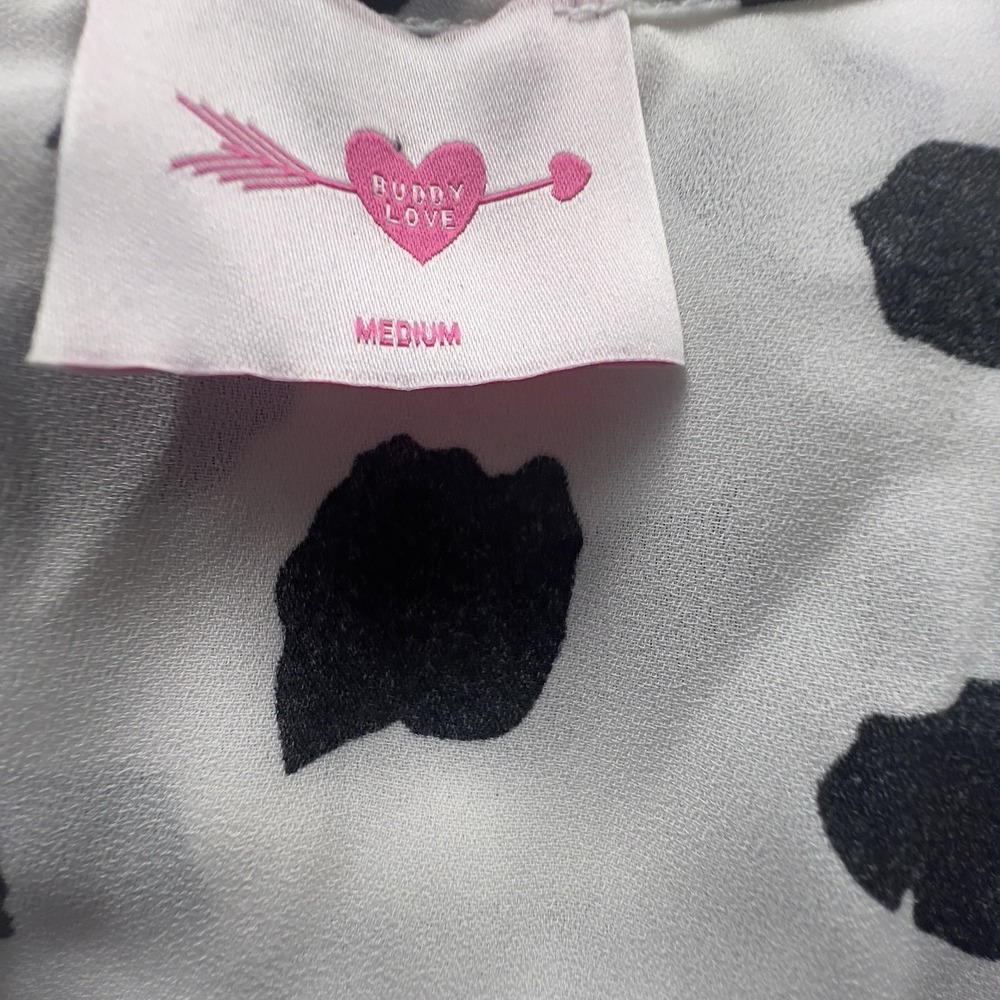 Buddy Love Twiggy Dalmatian Dress Jr.'s Medium Chiffon Black White Cut Out Front - Picture 6 of 9